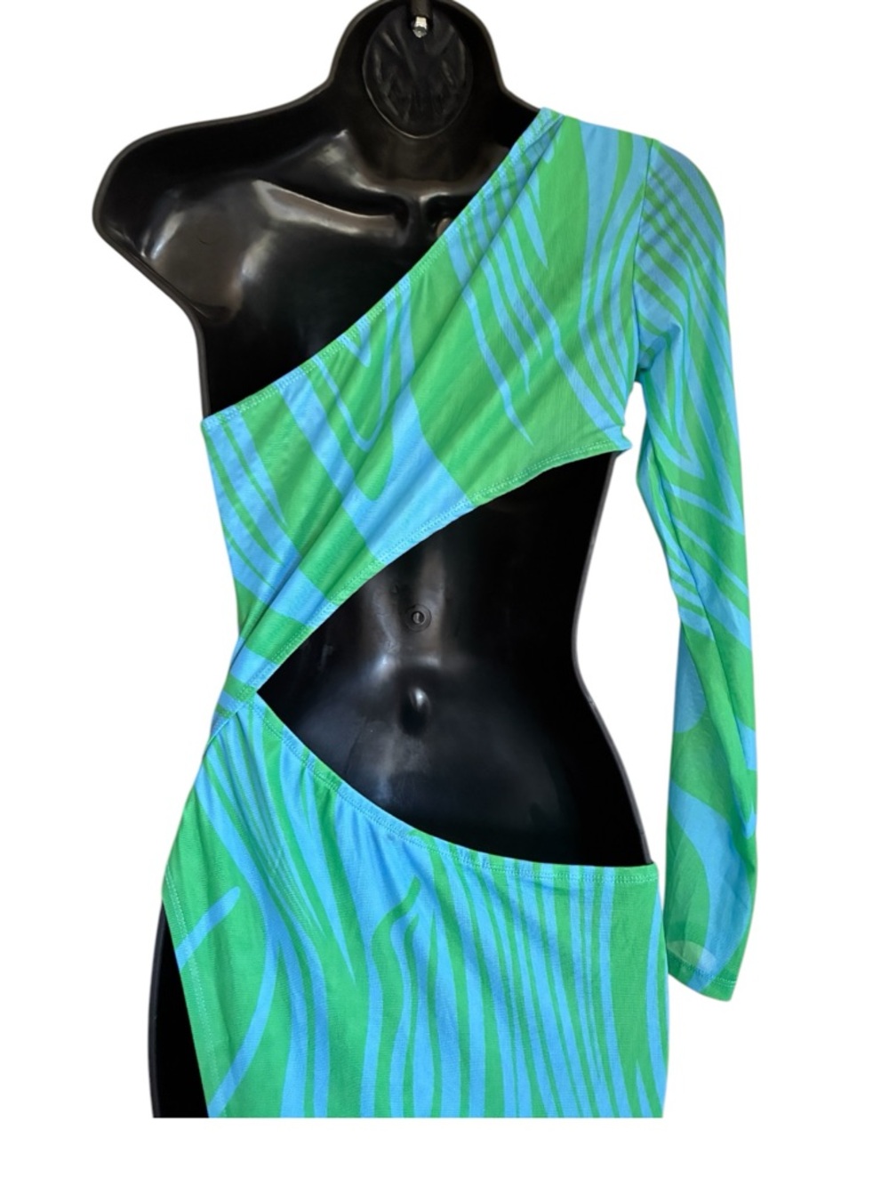 NWT Sorelle UK Green & Blue Cutout One-Shoulder Maxi Dress - Size S - Picture 6 of 10